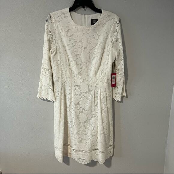 New Vince Camuto Lace Bell Sleve Knee Length White Dress Womens size 10 - Picture 1 of 6